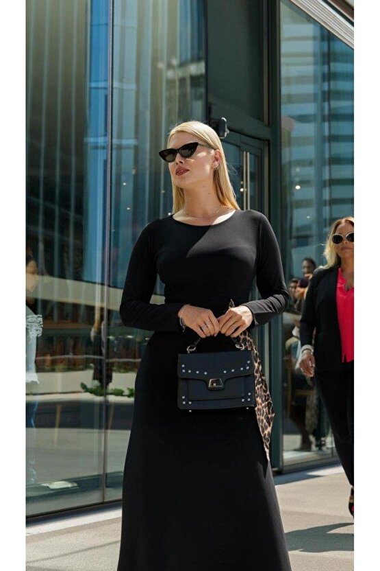 Kadın Bisiklet Yaka Leopar Fiyonk Detay Maxi Boy Elbise