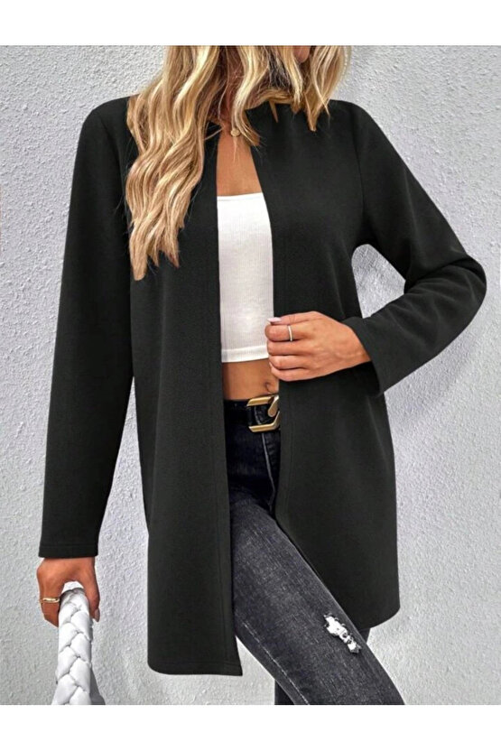 MDB Kadın Uzun Kollu önü Açık Uzun Modal Ceket