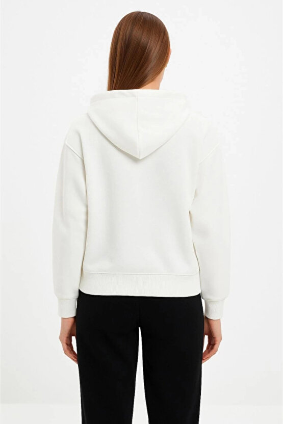 MDB Oversize Kapüşonlu weatshirt Hoodie 3 İplik Şardonlu Pamuklu Kumaş, Önü Baskılı, Fermuarlı Rahat