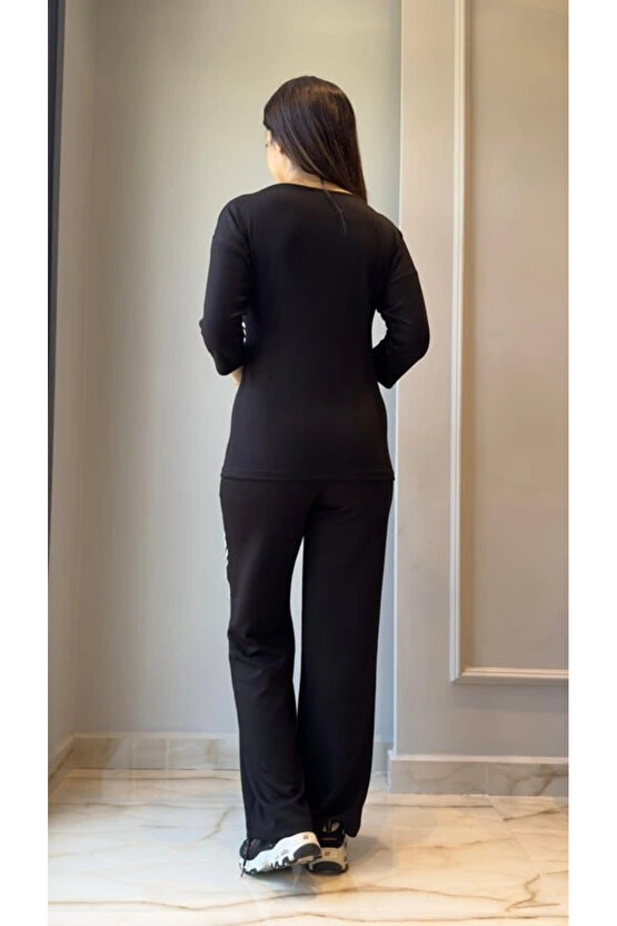 Kadın Uzun Kollu Truvakar Kol Tek Omuz çapraz şerit Detaylı Ribanalı Viskon Iki Iplik Bluz Ve Pantol