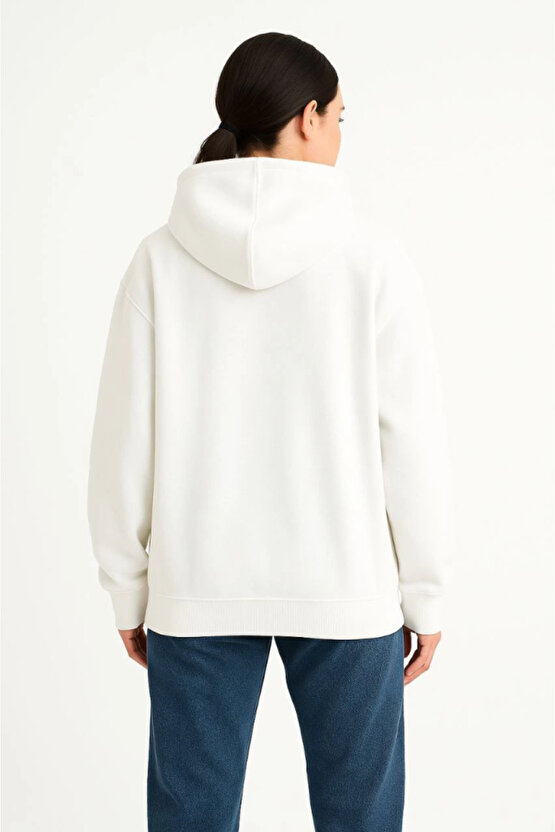 EQURİ Samuray Ninja Çift Kapşonlu ZIP Fermuarlı Kanguru Çepli Hoodie Maske Detaylı Swetshirt - Beyaz