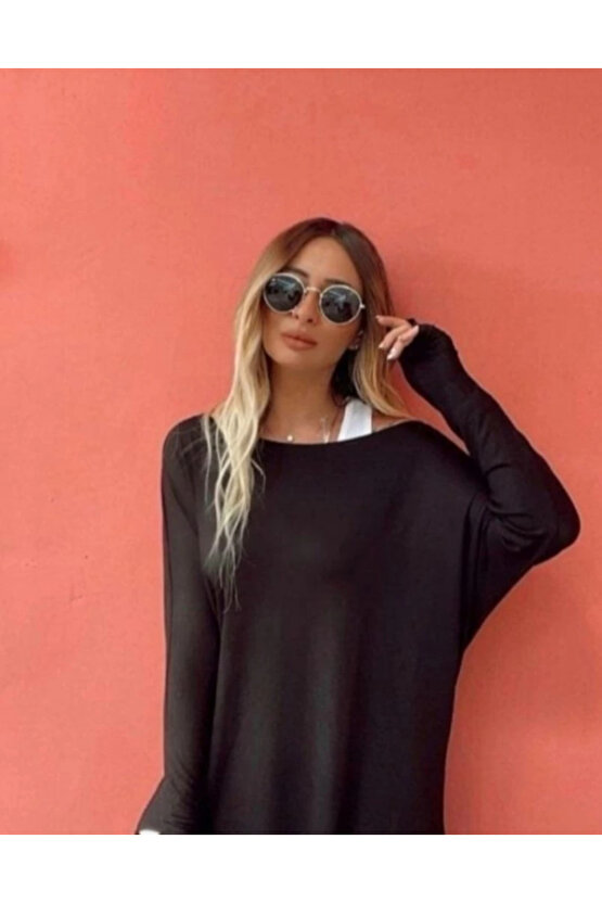 MDB Kadın Uzun Kollu Tek Omuzdan Açık çilek Bluz Ve Viskon Atlet Ikili Takım