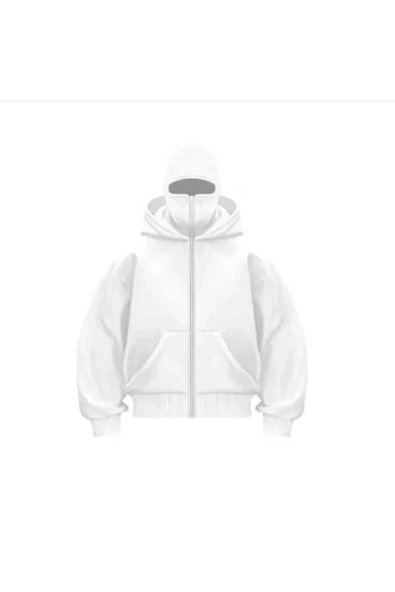MDB amuray Ninja Çift Kapşonlu ZIP Fermuarlı Kanguru Çepli Tam Fermuarlı Hoodie wetshirt Beyaz