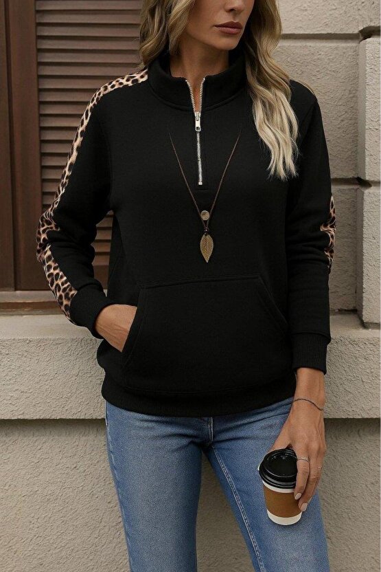 Kadın Uzun Kollu Balıkçı Yaka önden Fermuarlı Polar Bluz
