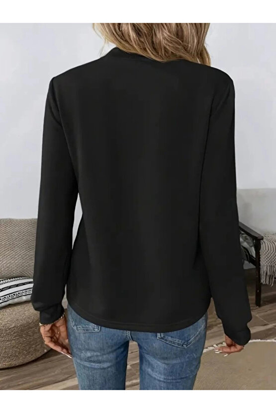 MDB Kadın Uzun Kollu Yakadan Bağlamalı Viskon Iki Iplik Bluz