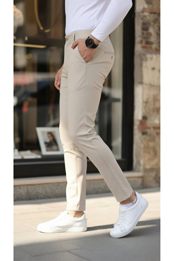 Erkek Slim Fit Likralı Gabardin Pantolon