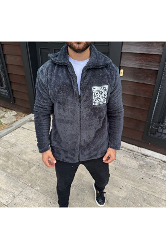 Erkek Polar Fermuarlı Sweatshirt – Kapüşonsuz, Cepli, Yumuşak Dokulu, Oversize Rahat Kalıp, Kışlık S