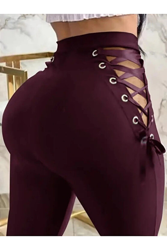 Kadın Yüksek Bel çapraz Bağcıklı Tül Detaylı Dalgıç Tayt