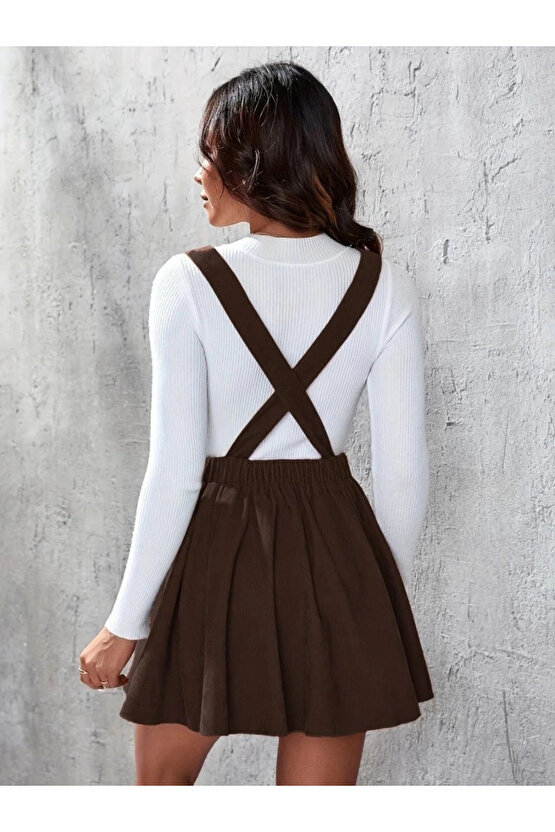 MDB Kadın Askılı Sırttan çapraz Detaylı Kısa Kiloş Kadife Mini Elbise