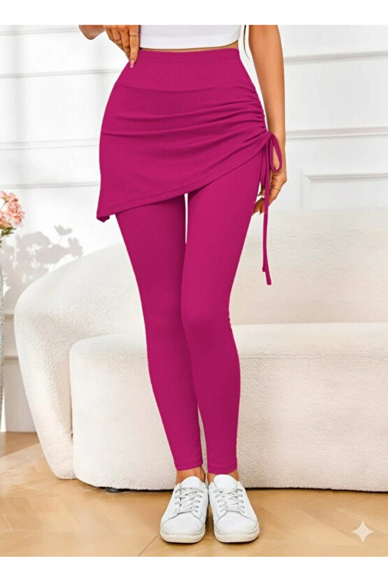 Kadın Yüksek Bel Yandan Büzgülü Alttan Uzun Kaşkorse Tayt Etek