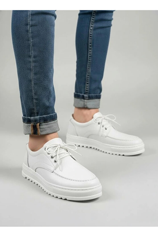 JY-T12x Arts Bağcıklı Cilt Erkek Günlük Spor Klasik Ayakkabı CBT - Beyaz