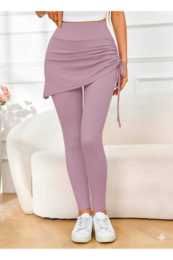 Kadın Yüksek Bel Yandan Büzgülü Alttan Uzun Kaşkorse Tayt Etek