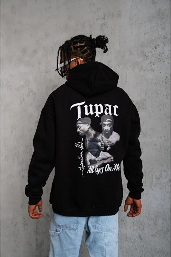 EQURİ Erkek Oversize Üç İplik Kapüşonlu Sweat – Siyah Kol Ve Etek Ribana Detaylı, Ön Ve Sırt Baskılı