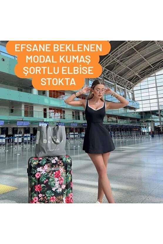 Kadın Modal Kumaş Askılı şortlu Elbise