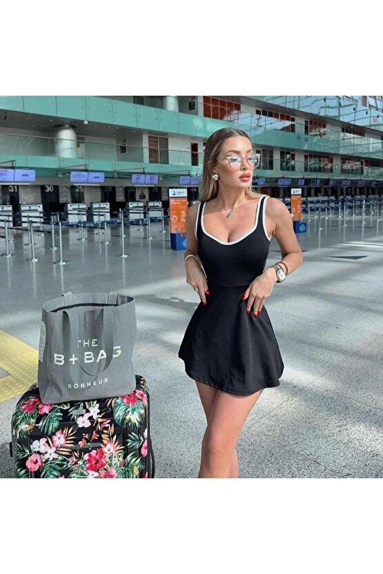 Kadın Modal Kumaş Askılı şortlu Elbise