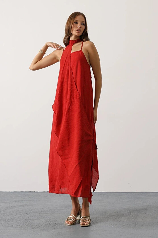 Aveline Bohem Elbise - Kırmızı