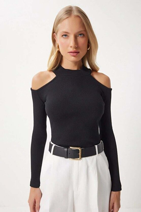 Kadın Uzun Kollu Omuz Dekolteli Kaşkorse Kumaş Bluz