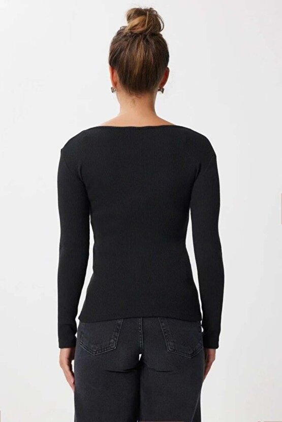 Kadın Dantel Detay V Yaka Kaskorse Kumaş Bluz