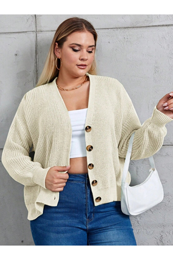 Kadın Beş Düğme Büyük Beden Triko Hırka