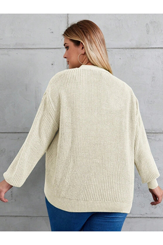 Kadın Beş Düğme Büyük Beden Triko Hırka