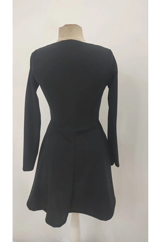 Kadın Uzun Kollu Inci Yakalı Kısa Ithal Krep Elbise