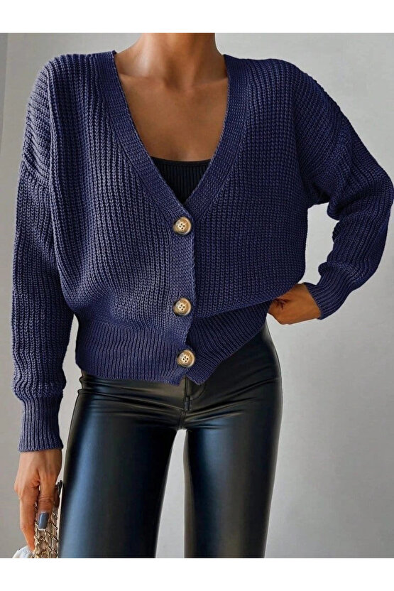 Kadın Uzun Kollu Düğme Detay Triko Bluz