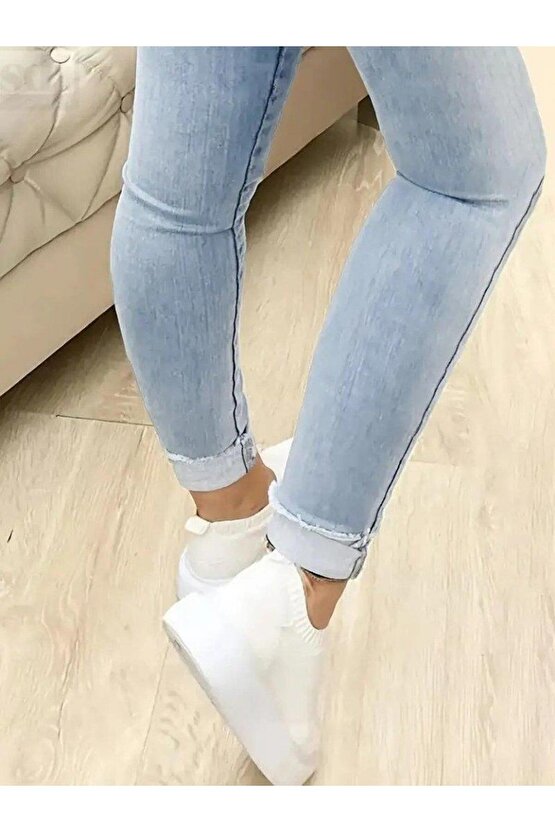 Kadın Yüksek Bel önden Düğmeli Jean Pantolon