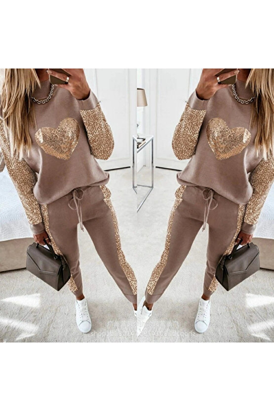 MDB Kadın Uzun Kollu Yarım Balıkçı Yaka Pul Payet Detay Iki Iplik Ikili Takım