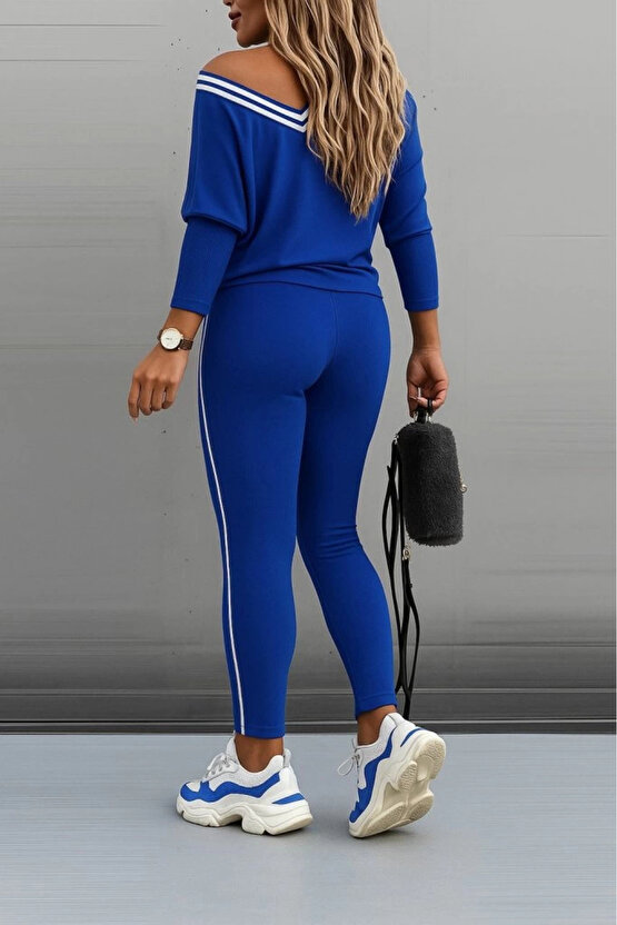 Kadın Uzun Kollu Tek Omuzu Açık Detaylı Viskon Iki Iplik Bluz Ve Pantolon Ikili Takım