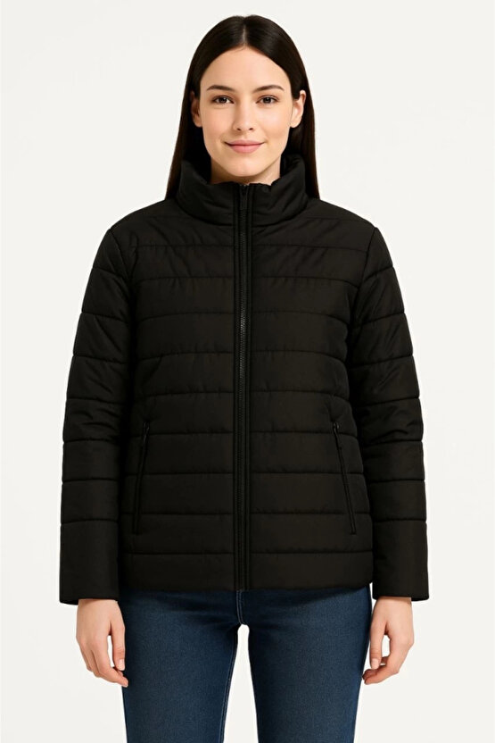 Bomber Mont Ceket – Su İtici Kumaş, Kapitone Astarlı, Fermuarlı, Kışlık - Siyah