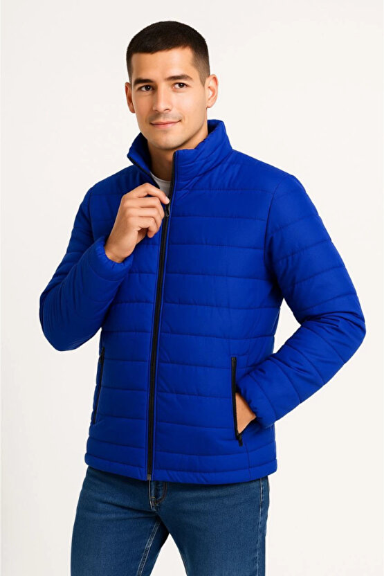 EQURİ Erkek Bomber Mont Ceket – Su İtici Kumaş, Kapitone Astarlı, Fermuarlı, Kışlık - Saks Mavisi