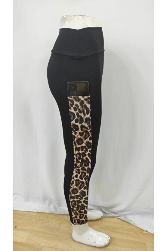 EQURİ Kadın Yüksek Bel Leopar Desen Ve Cep Detaylı Dalgıç Tayt