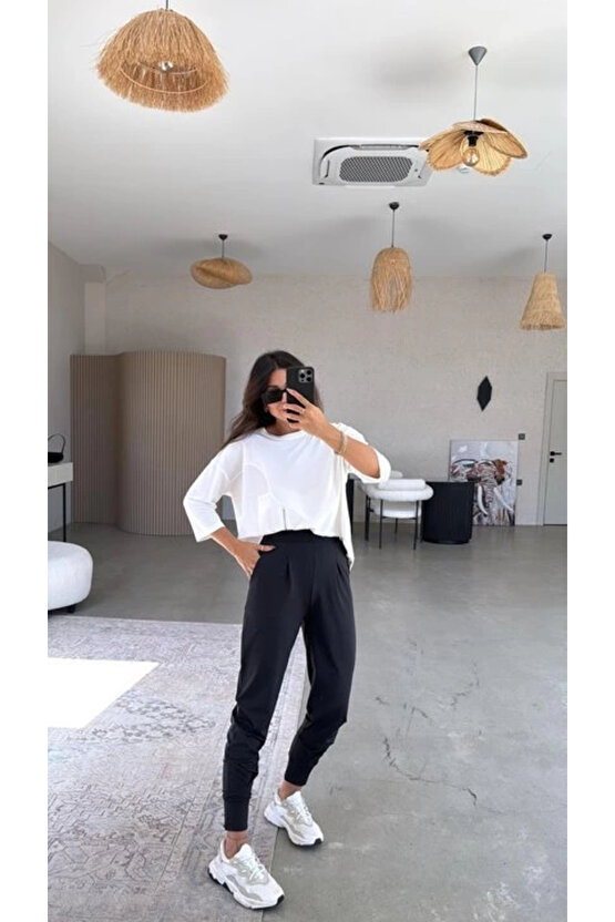 Kadın Scuba Modal Paça Manşet Pileli Pantolun