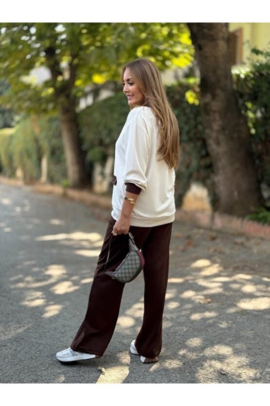 EQURİ Kadın Uzun Kollu Ribanali Cep Detay Hırka Ve Bol Paça Pantolon Ikili Takım