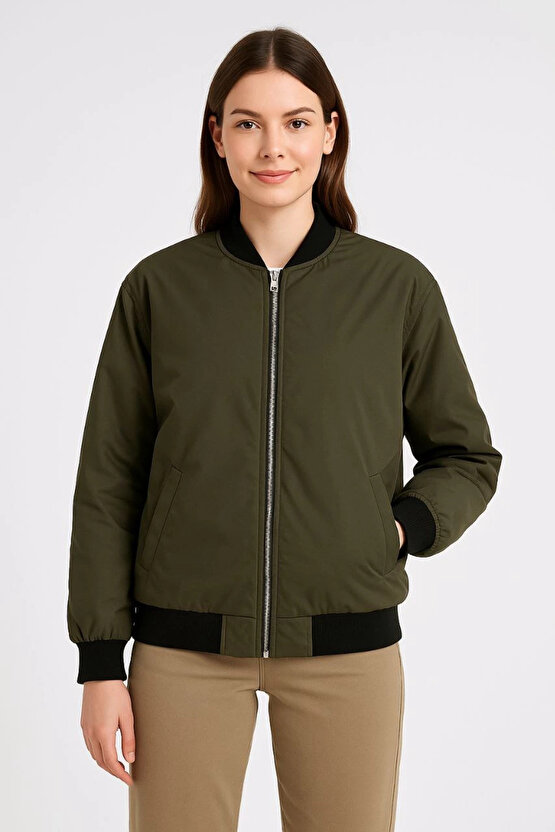 Kadın Bomber Mont Ceket – Fermuarlı, Kapitone İçi Astarlı, Su İtici Kumaş, Regular Fit, Günlük Bahar