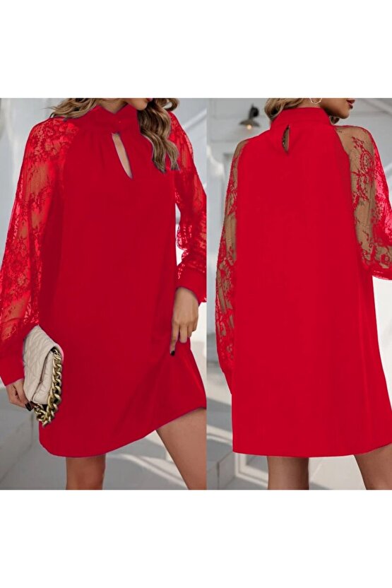 Kadın Uzun Kollu Damla Detaylı Sandy Mini Elbise