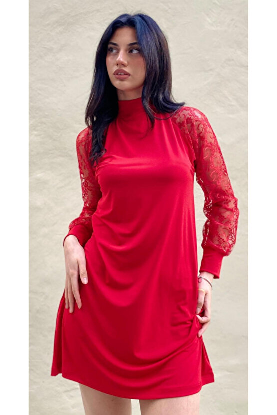 Kadın Uzun Kollu Damla Detaylı Sandy Mini Elbise