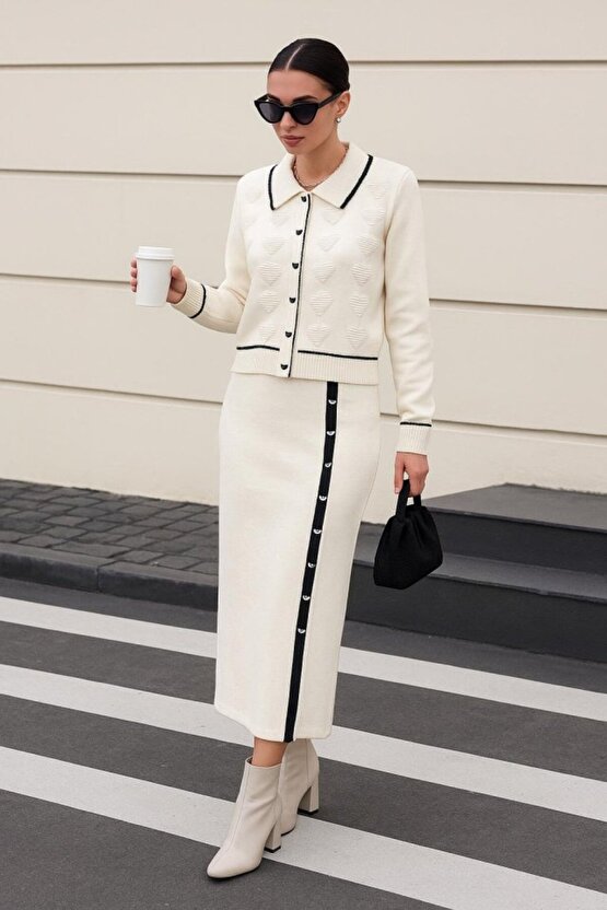 EQURİ Kadın şerit Detay Ceket Ve Etek ıkılı Takım