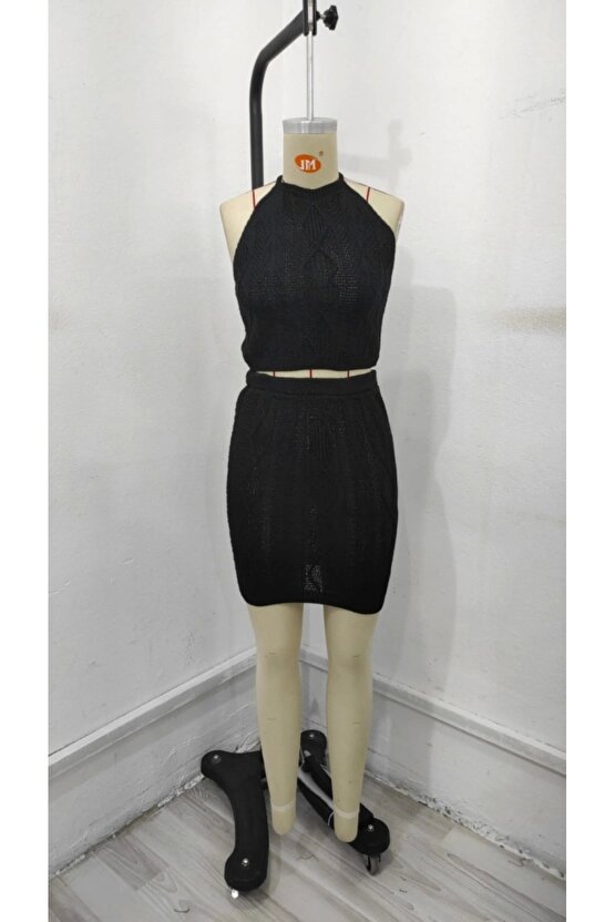 Kadın Kolsuz Mini Erer Crop Ikili Triko Takım