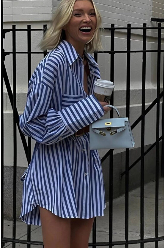 Kadın Gömlek -elbise çizgili Desen