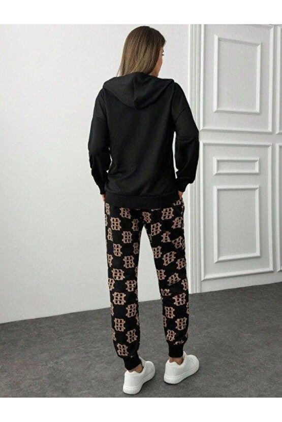 Kadın Uzun Kollu Iki Iplik Kumaş Fermuar Ve Cep Detay Kapüşonlu Ikili Takım