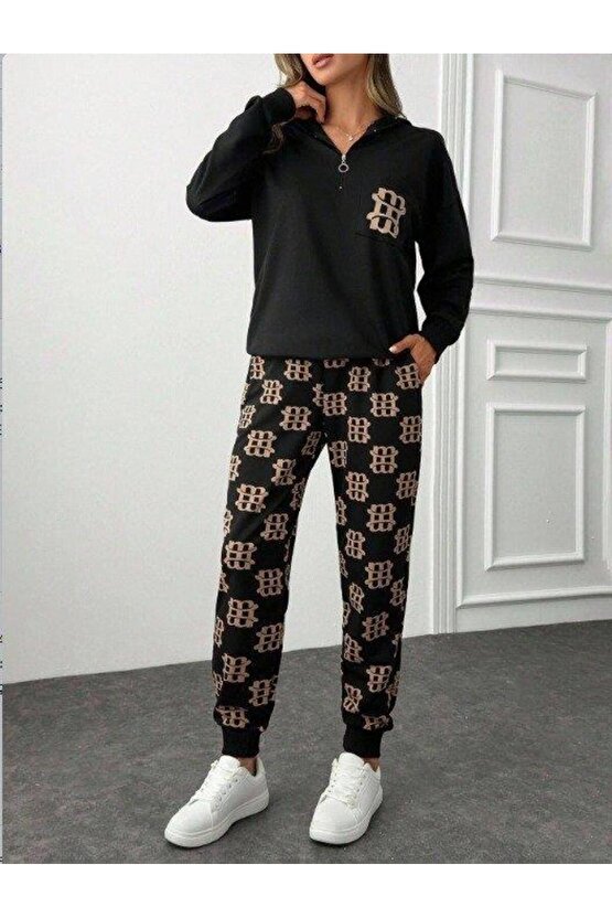 Kadın Uzun Kollu Iki Iplik Kumaş Fermuar Ve Cep Detay Kapüşonlu Ikili Takım