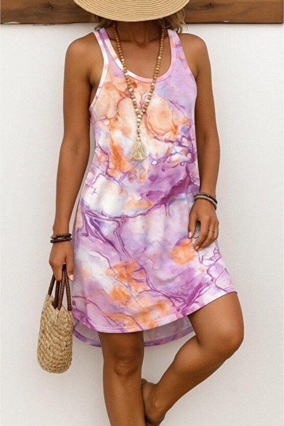 Kadın Askılı Sporcu Yaka Baskılı Süprem Elbise