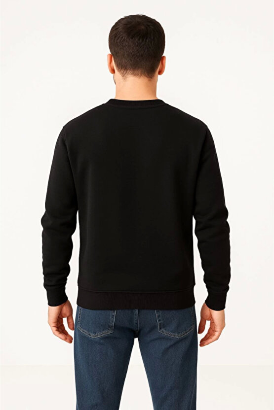 EQURİ Erkek Üç İplik Düz Bisiklet Yaka SweatShirt - Siyah