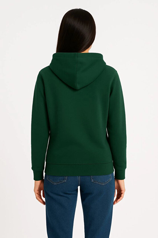 Kadın Üç İplik Kapüşonlu Kanguru Cepli Sweatshirt hoodie - Haki