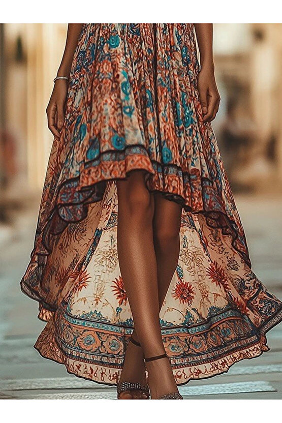 MDB Kadın Askılı Derin Göğüs Detaylı Asimetrik Detaylı Süprem Elbise