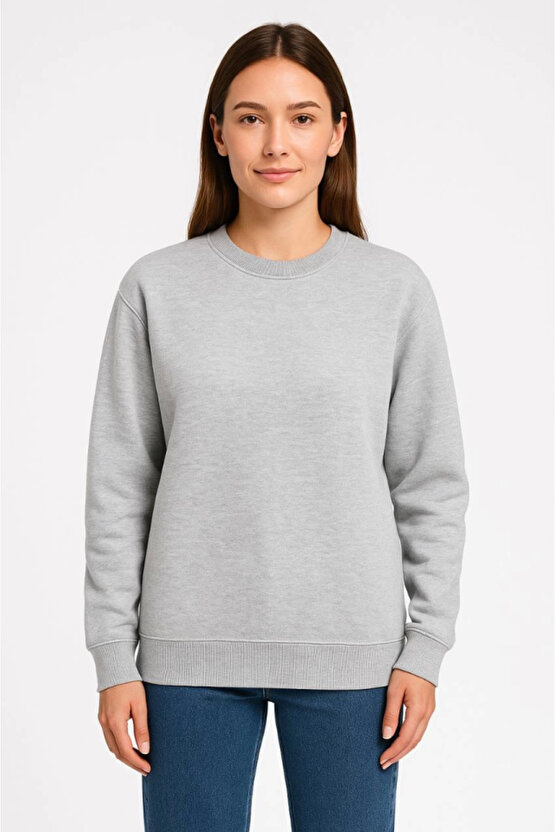 EQURİ Üç İplik Düz Bisiklet Yaka SweatShirt - Gri