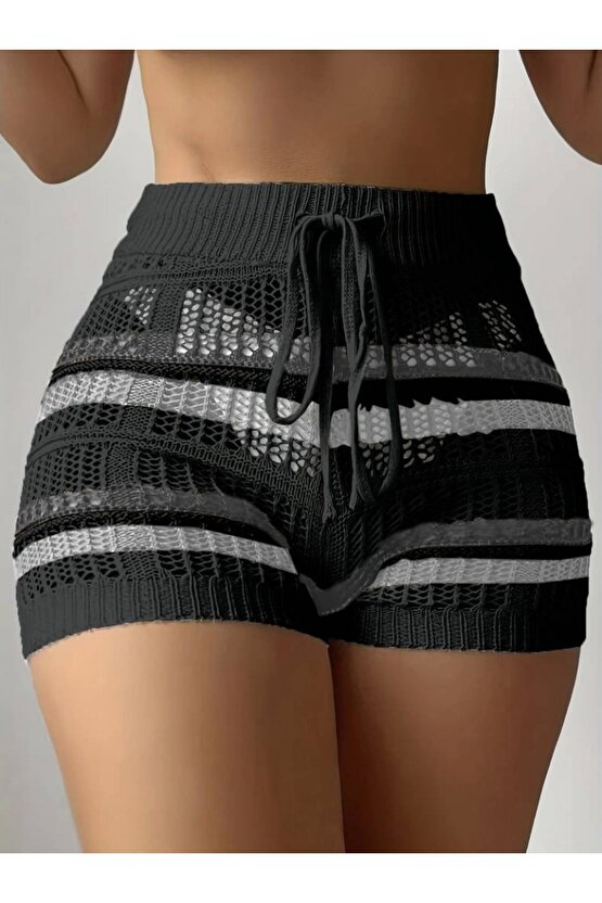 Kadın Belinden Bağlamalı Mini Triko Short