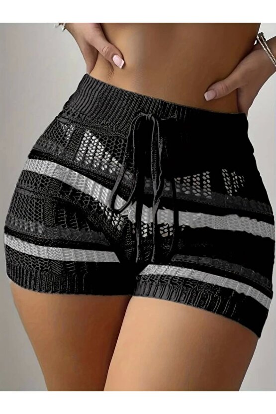 Kadın Belinden Bağlamalı Mini Triko Short