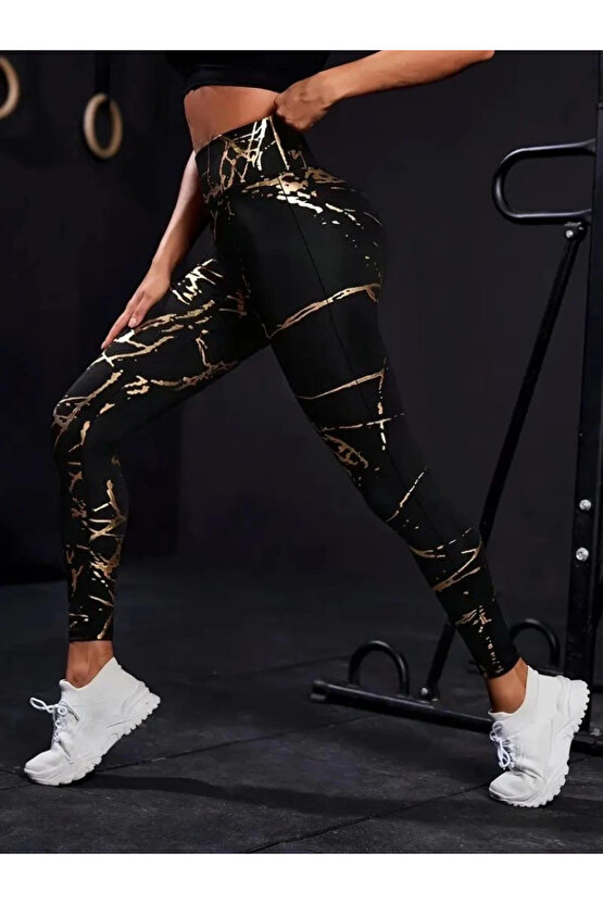 MDB Kadın Yüksek Bel Desenli Spor Tayt